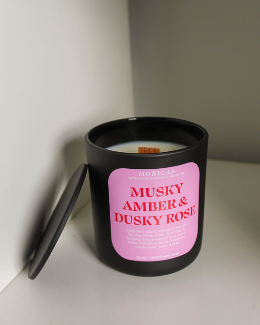Musky Amber & Dusky Rose Soy Candle