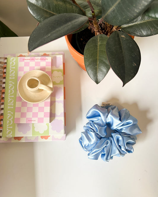 Blue Satin Scrunchie
