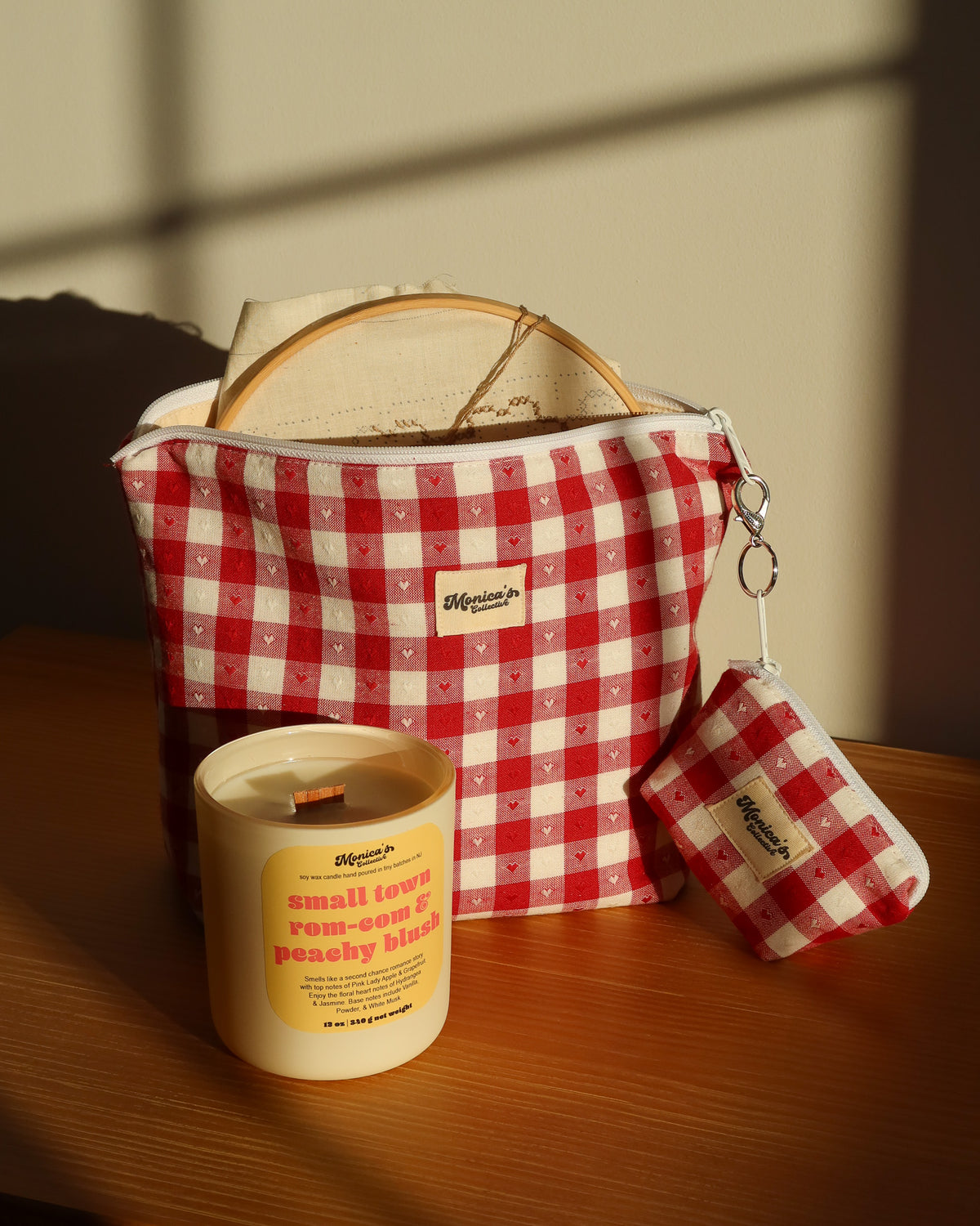 Rosy hearts pouch, scrunchie and candle