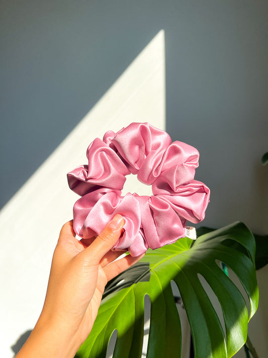 Purple Rose Satin Scrunchie