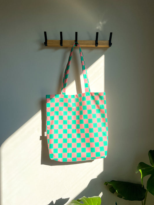 Pink & Green Checkered Eco-Tote Bag
